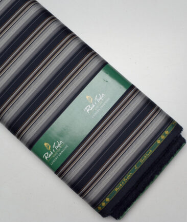 Reid & Taylor  Giza Cotton Striped Shirting Fabric (Dark Royal Blue & Grey)