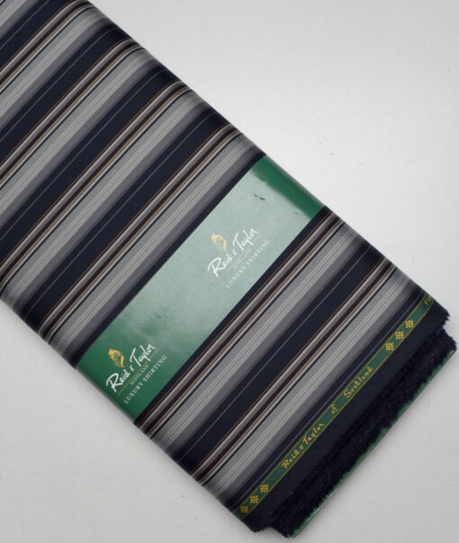 Reid & Taylor  Giza Cotton Striped Shirting Fabric (Dark Royal Blue & Grey)