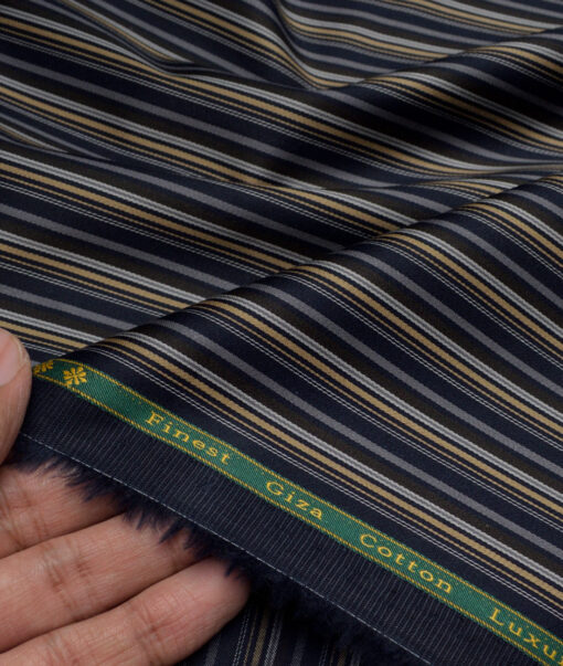 Reid & Taylor  Giza Cotton Striped Shirting Fabric (Dark Royal Blue)