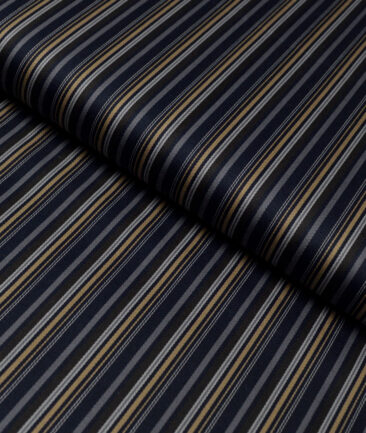 Reid & Taylor  Giza Cotton Striped Shirting Fabric (Dark Royal Blue)