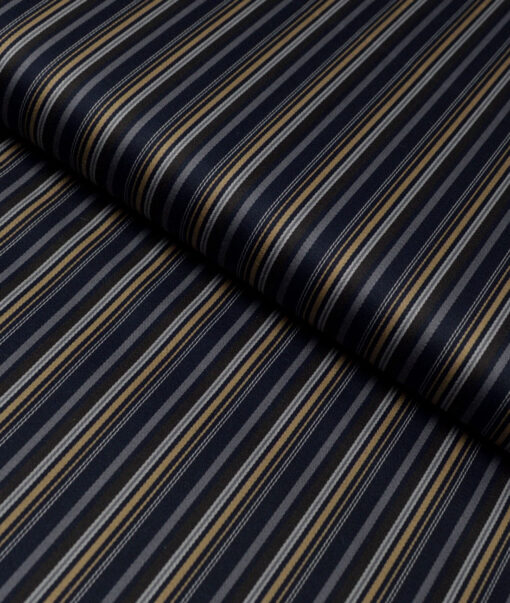 Reid & Taylor  Giza Cotton Striped Shirting Fabric (Dark Royal Blue)