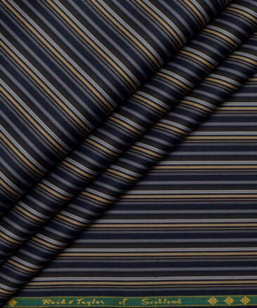 Reid & Taylor  Giza Cotton Striped Shirting Fabric (Dark Royal Blue)