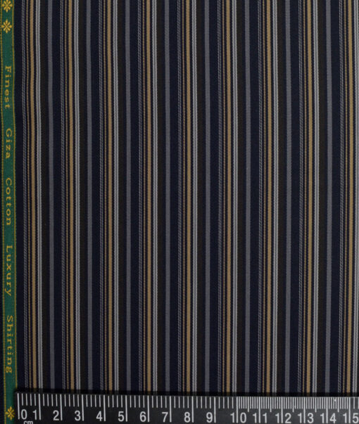 Reid & Taylor  Giza Cotton Striped Shirting Fabric (Dark Royal Blue)