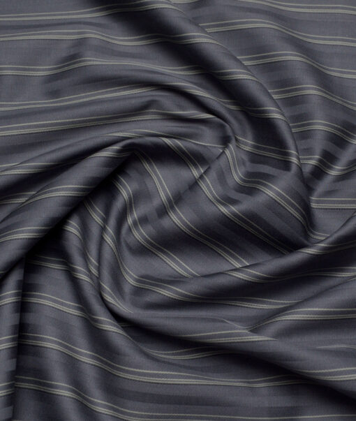 Reid & Taylor  Giza Cotton Striped Shirting Fabric (Grey)