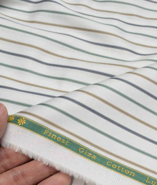 Reid & Taylor  Giza Cotton Striped Shirting Fabric (White & Multi)
