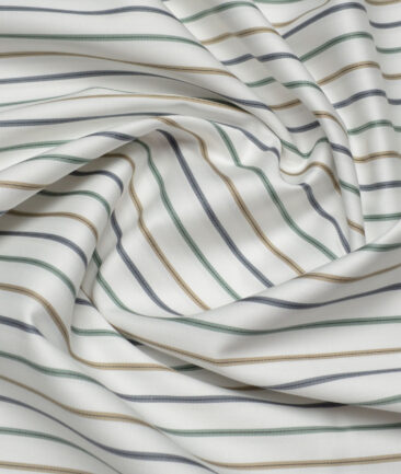 Reid & Taylor  Giza Cotton Striped Shirting Fabric (White & Multi)