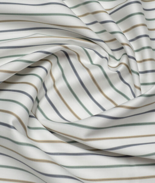 Reid & Taylor  Giza Cotton Striped Shirting Fabric (White & Multi)