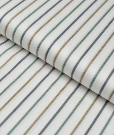 Reid & Taylor  Giza Cotton Striped Shirting Fabric (White & Multi)