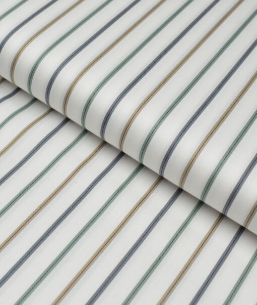 Reid & Taylor  Giza Cotton Striped Shirting Fabric (White & Multi)