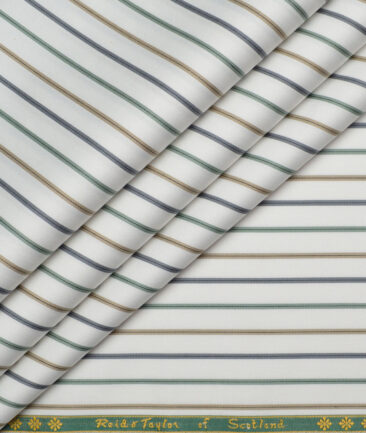 Reid & Taylor  Giza Cotton Striped Shirting Fabric (White & Multi)