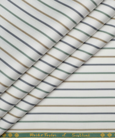 Reid & Taylor  Giza Cotton Striped Shirting Fabric (White & Multi)