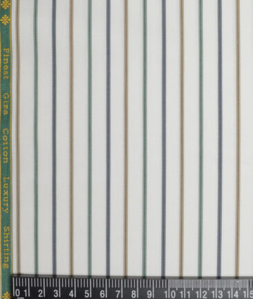 Reid & Taylor  Giza Cotton Striped Shirting Fabric (White & Multi)