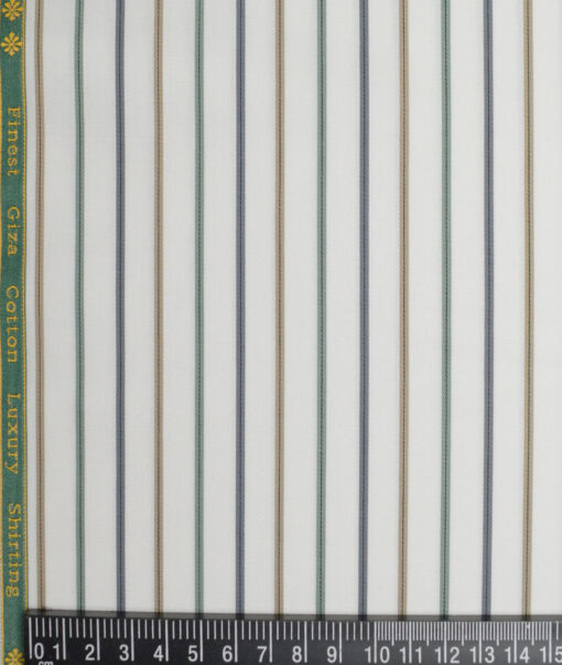 Reid & Taylor  Giza Cotton Striped Shirting Fabric (White & Multi)