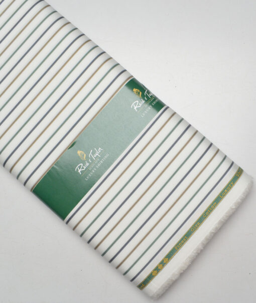 Reid & Taylor  Giza Cotton Striped Shirting Fabric (White & Multi)