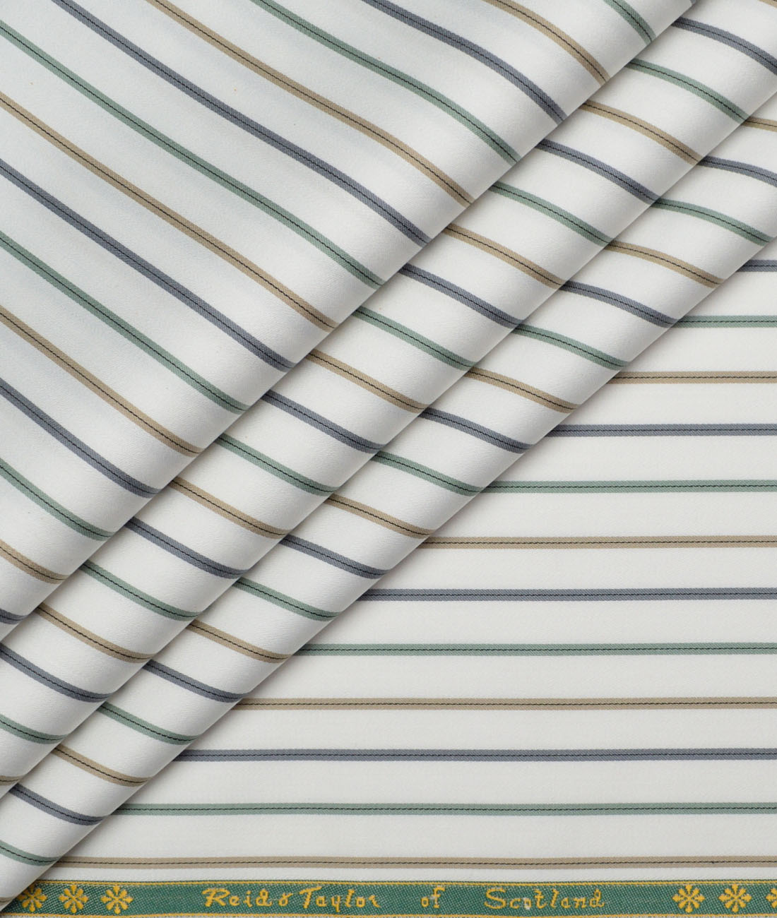 Reid & Taylor Giza Cotton Striped Shirting Fabric (White & Multi) Reid & Taylor Giza Cotton Striped Shirting Fabric (White & Multi)