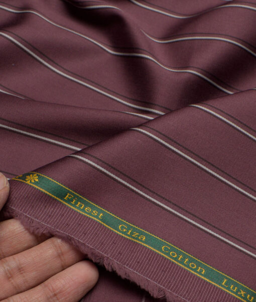 Reid & Taylor  Giza Cotton Striped Shirting Fabric (Wine)
