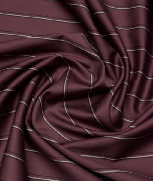 Reid & Taylor  Giza Cotton Striped Shirting Fabric (Wine)