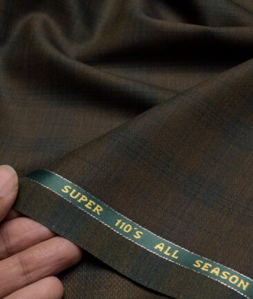 Simone Federico & Figli Italy Super 110's Checks 20% Merino Wool Suiting Fabric (Brown)
