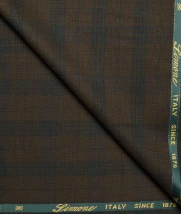 Simone Federico & Figli Italy Super 110's Checks 20% Merino Wool Suiting Fabric (Brown)