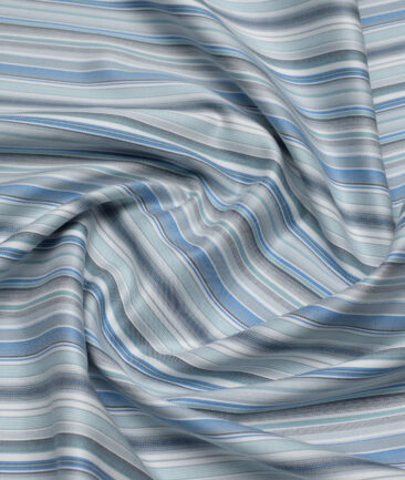 Vercelli Italy 2 Ply 100's Supima Cotton Striped Shirting Fabric (White & Blue)