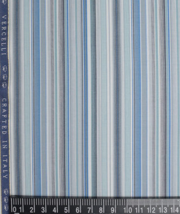Vercelli Italy 2 Ply 100's Supima Cotton Striped Shirting Fabric (White & Blue)