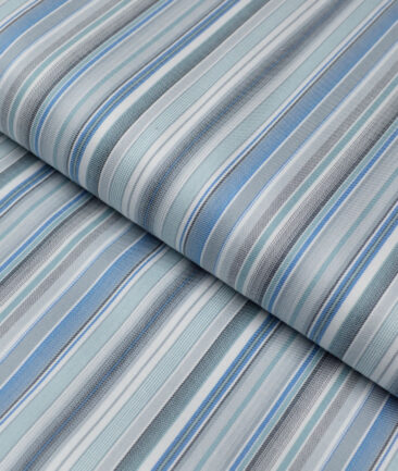 Vercelli Italy 2 Ply 100's Supima Cotton Striped Shirting Fabric (White & Blue)