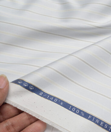 Vercelli Italy 2 Ply 140's Supima Cotton Striped Shirting Fabric (White)