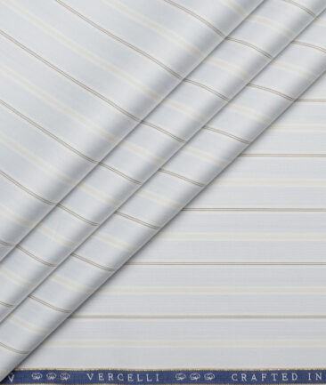 Vercelli Italy 2 Ply 140's Supima Cotton Striped Shirting Fabric (White)