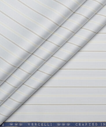 Vercelli Italy 2 Ply 140's Supima Cotton Striped Shirting Fabric (White)