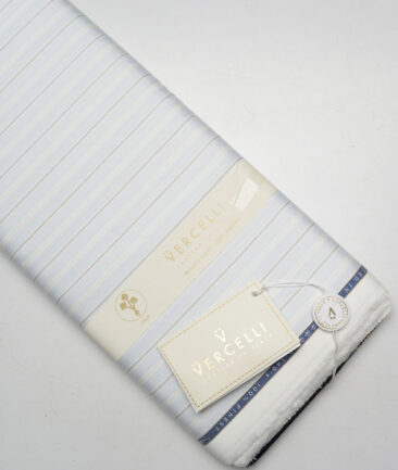 Vercelli Italy 2 Ply 140's Supima Cotton Striped Shirting Fabric (White)