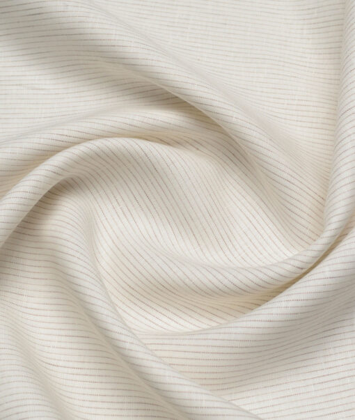 Vercelli Italy 80 LEA French Linen Striped Shirting Fabric (Off-White)