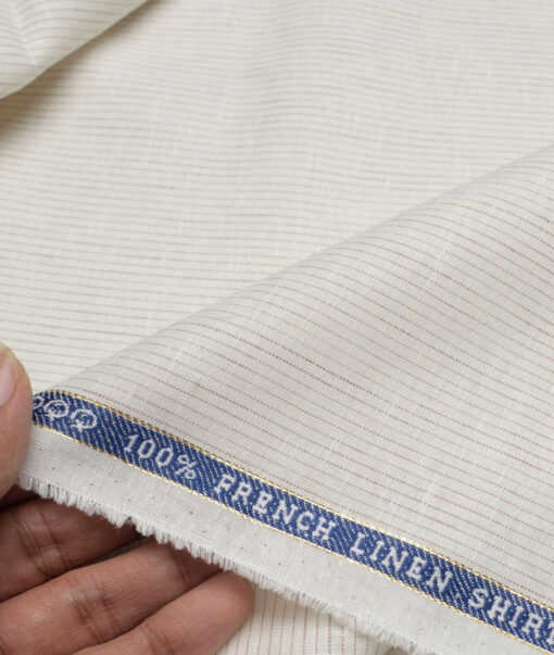 Vercelli Italy 80 LEA French Linen Striped Shirting Fabric (Off-White)