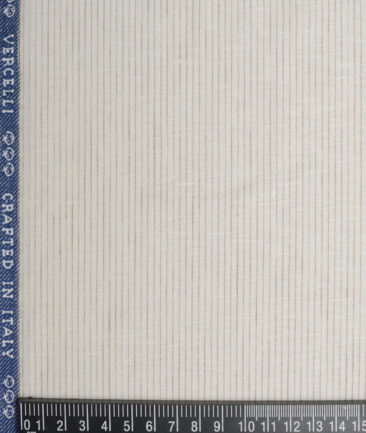 Vercelli Italy 80 LEA French Linen Striped Shirting Fabric (Off-White)