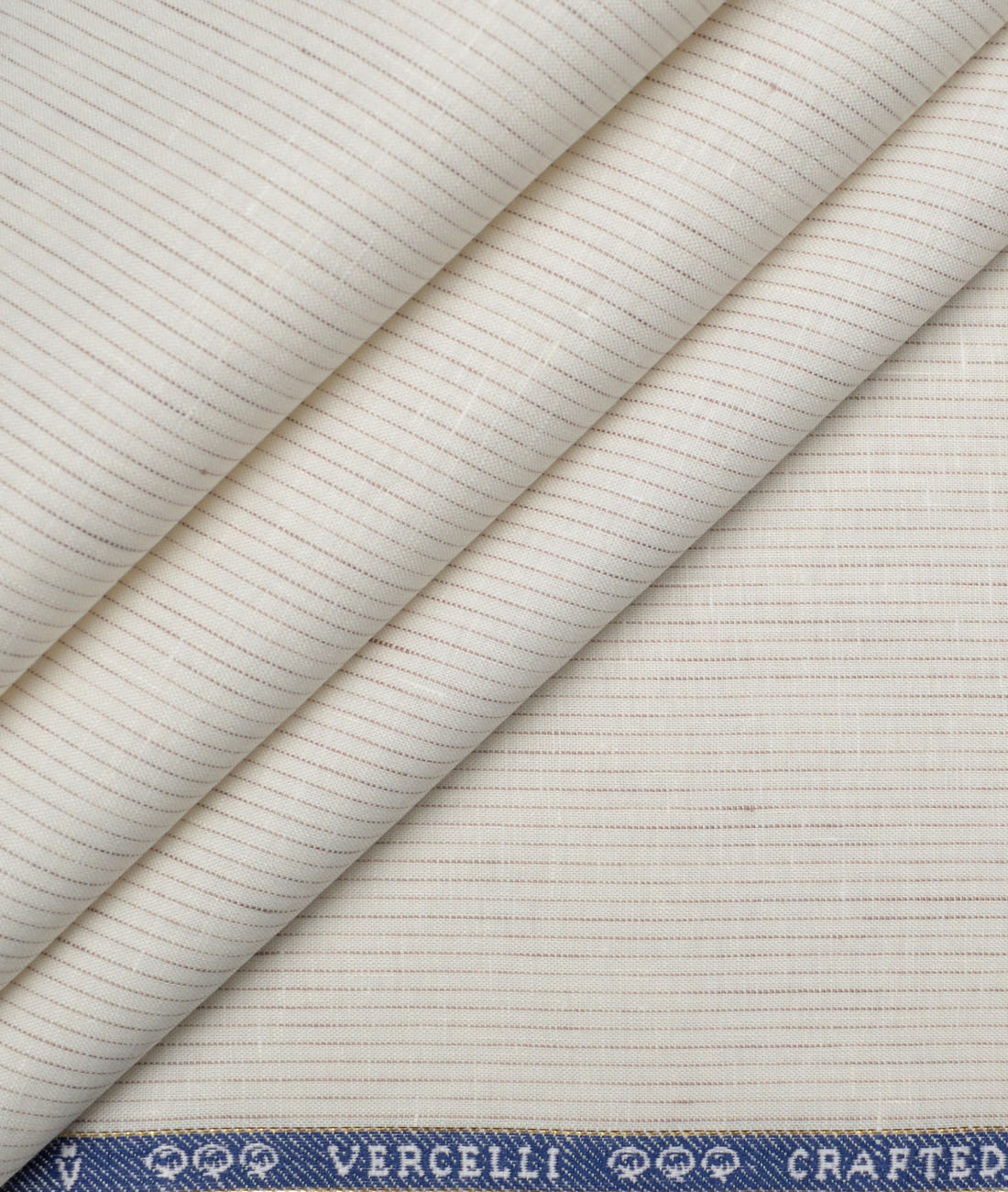 Vercelli Italy 80 LEA French Linen Striped Shirting Fabric (Off-White) Vercelli Italy 80 LEA French Linen Striped Shirting Fabric (Off-White)